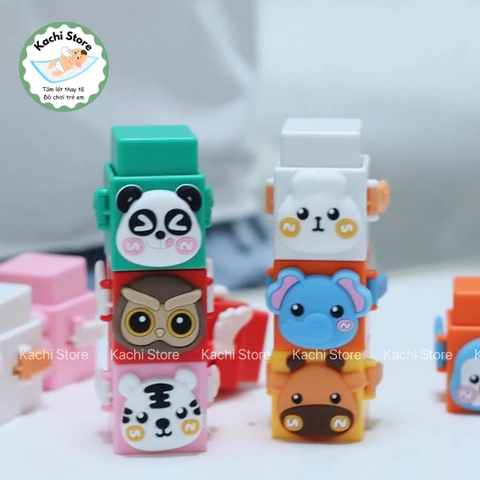 hộp đồ chơi khối xếp chồng jenga, 12 khối nhấn vui nhộn cho bé, đồ chơi tương tác