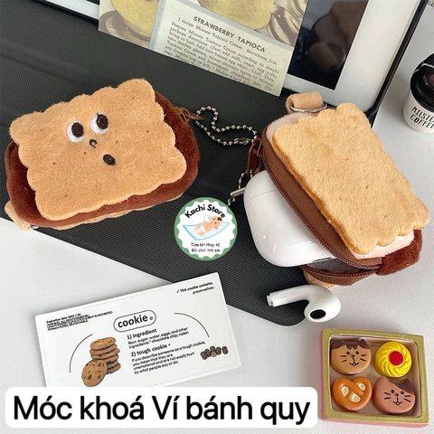 Ví nhỏ hình bánh quy dễ thương, bao vải đựng tai nghe phụ kiện