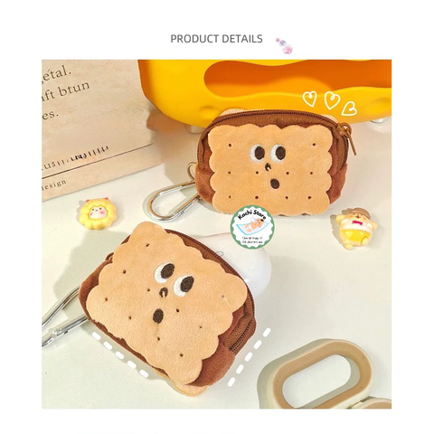 Ví nhỏ hình bánh quy dễ thương, bao vải đựng tai nghe phụ kiện