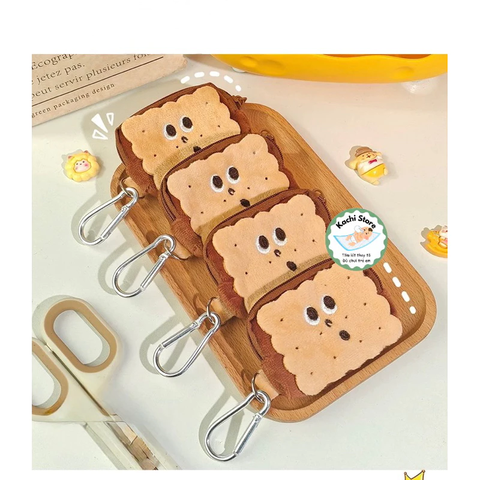 Ví nhỏ hình bánh quy dễ thương, bao vải đựng tai nghe phụ kiện