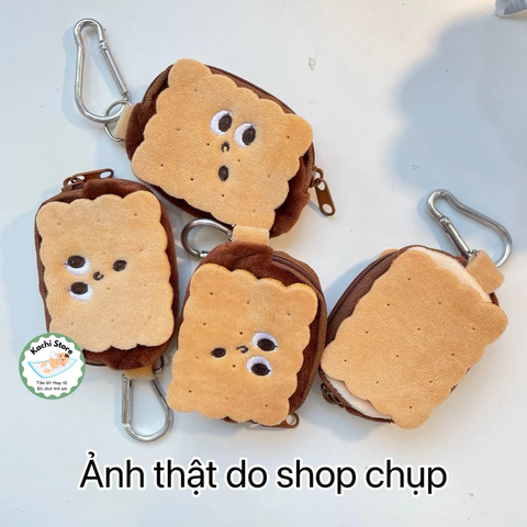 Ví nhỏ hình bánh quy dễ thương, bao vải đựng tai nghe phụ kiện