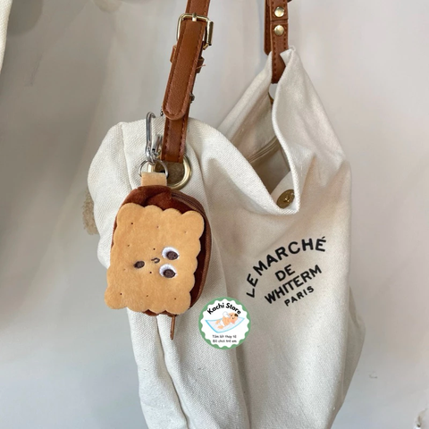 Ví nhỏ hình bánh quy dễ thương, bao vải đựng tai nghe phụ kiện