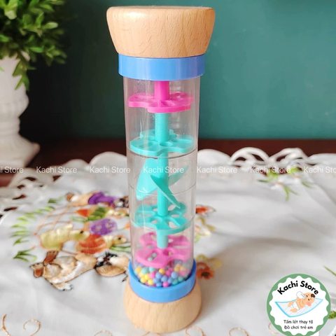 WonderGarden Ống tạo âm thanh tiếng mưa bằng gỗ xoay hạt, đồ chơi cảm thụ âm nhạc cho bé