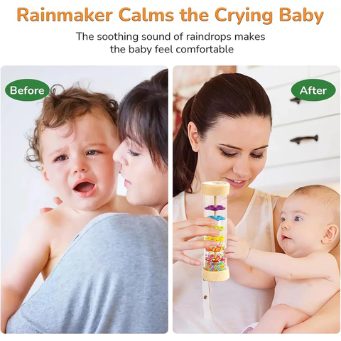 WonderGarden Ống tạo âm thanh tiếng mưa bằng gỗ xoay hạt, đồ chơi cảm thụ âm nhạc cho bé