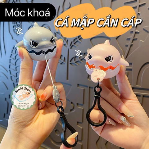 Móc khoá cá mập cắn cáp có dây cót hottrend, đồ chơi độc lạ, móc khoá cá mập cắn dây sáng tạo