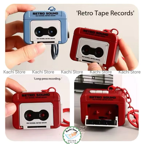 Móc khoá ghi âm, máy ghi âm mini retro có thể ghi âm 15-20 giây, Móc Khóa Máy Cassette Phát Nhạc