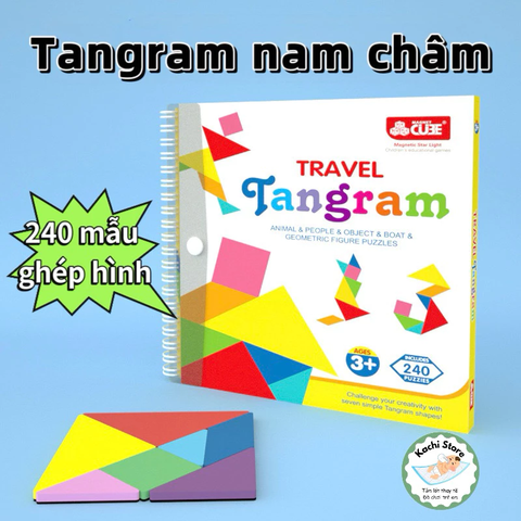 240 câu đố - Đồ chơi Xếp hình xốp nam châm Tangram travel 240 câu đố có kèm sách - Đồ chơi giáo dục montessori cho bé
