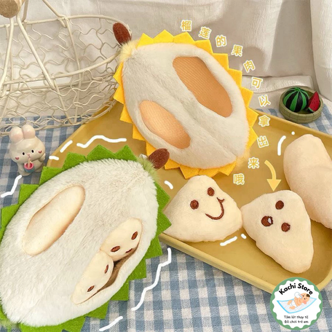 Móc khoá đồ chơi Sầu Riêng nhồi bông múi rời, đồ chơi giảm căng thẳng, quà tặng trang trí dễ thương
