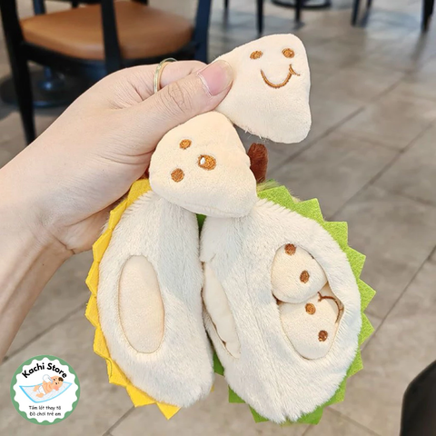 Móc khoá đồ chơi Sầu Riêng nhồi bông múi rời, đồ chơi giảm căng thẳng, quà tặng trang trí dễ thương