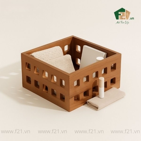 Hộp đựng vuông gỗ cao su vách rãnh