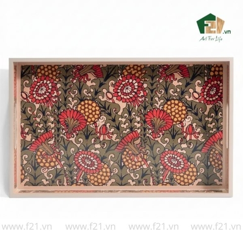 Khay chữ nhật sơn mài họa tiết hoa văn nổi bật