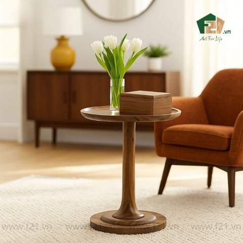 Bàn phụ chân trụ tròn gỗ tràm