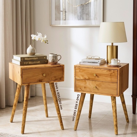 Bàn chữ nhật decor bốn chân vân burl độc đáo