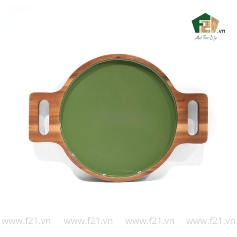 Đĩa tròn gỗ tự nhiên có tay cầm 2 bên