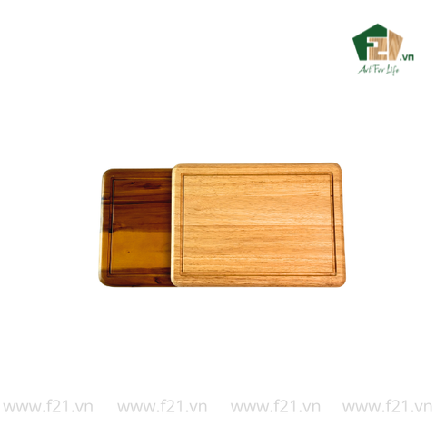 Thớt chữ nhật gỗ tự nhiên bo góc tròn có viền rãnh