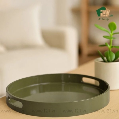 Khay tròn sơn mài có tay cầm