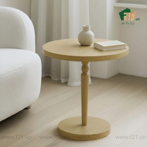 Bàn phụ tròn chân trụ gỗ sồi