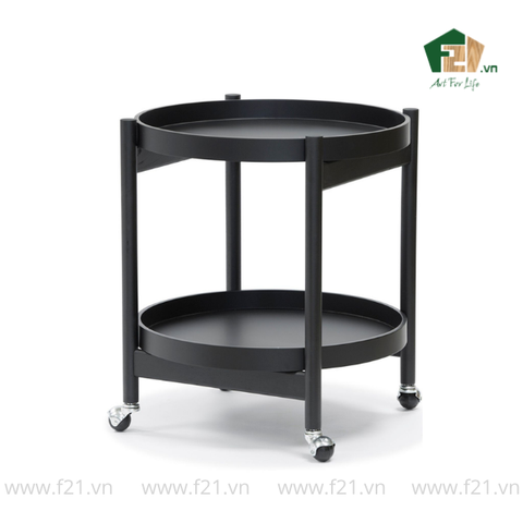 Xe đẩy rượu sơn mài 2 tầng kèm khay tròn tháo rời