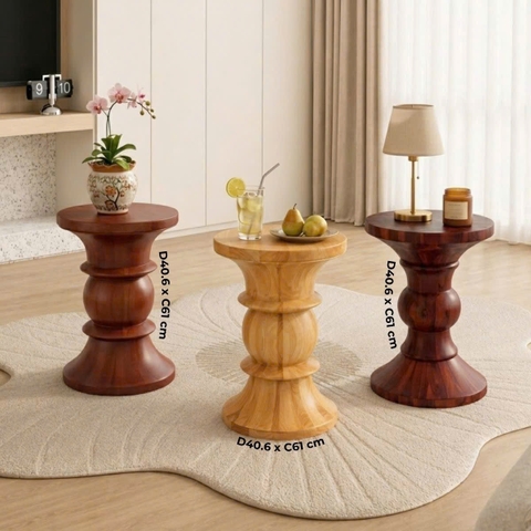 Bàn tròn decor gỗ tự nhiên dáng đồng hồ cát cách điệu