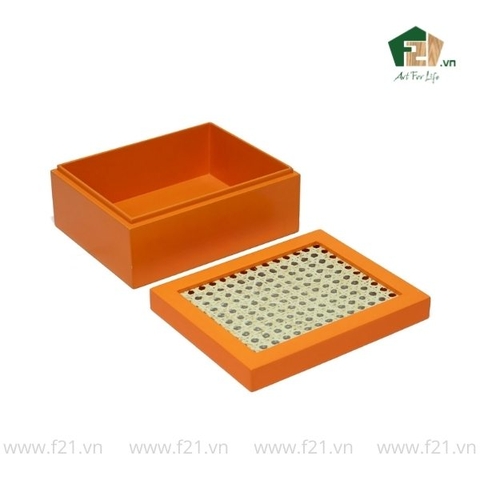 Hộp đựng chữ nhật sơn mài nắp mây đan