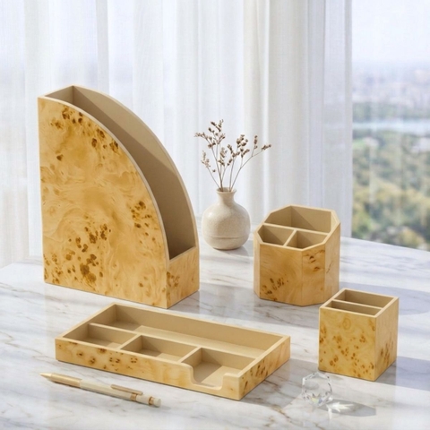 Bộ văn phòng phẩm vân burl độc đáo sang trọng