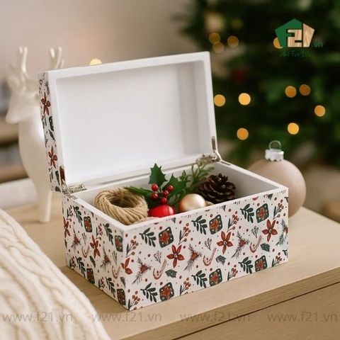 Hộp đựng chữ nhật sơn mài họa tiết giáng sinh