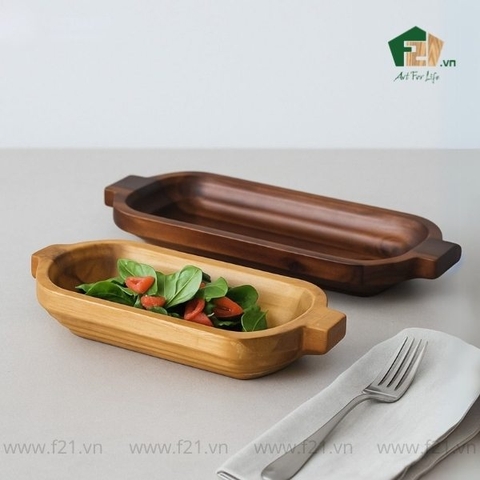 Đĩa chữ nhật gỗ tự nhiên bo góc tròn