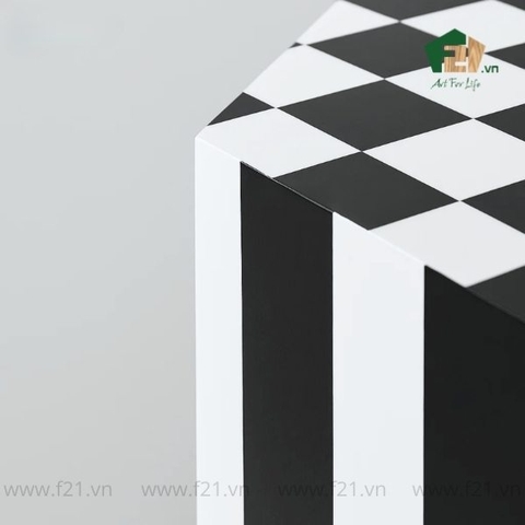 Bàn phụ hình lục giác sơn mài họa tiết caro