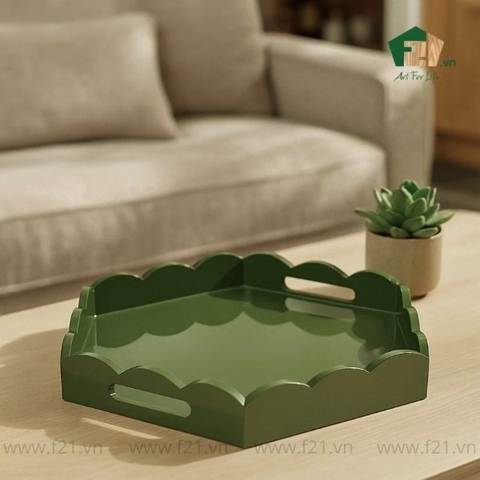Khay lục giác sơn mài viền lượn sóng