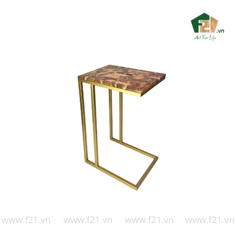 Bàn chữ nhật decor gỗ dáng chữ C nghệ thuật