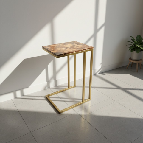 Bàn chữ nhật decor gỗ dáng chữ C nghệ thuật