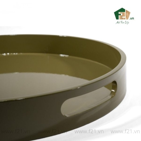 Khay tròn sơn mài có tay cầm