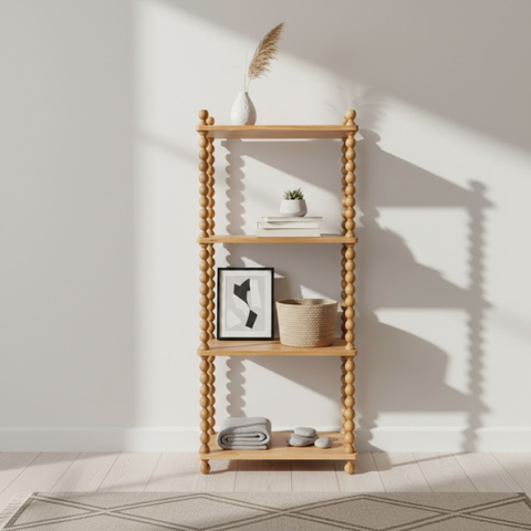 Kệ chữ nhật 4 tầng gỗ với trụ chuỗi oval đẹp mắt