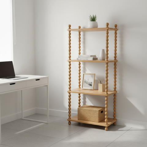 Kệ chữ nhật 4 tầng gỗ với trụ chuỗi oval đẹp mắt