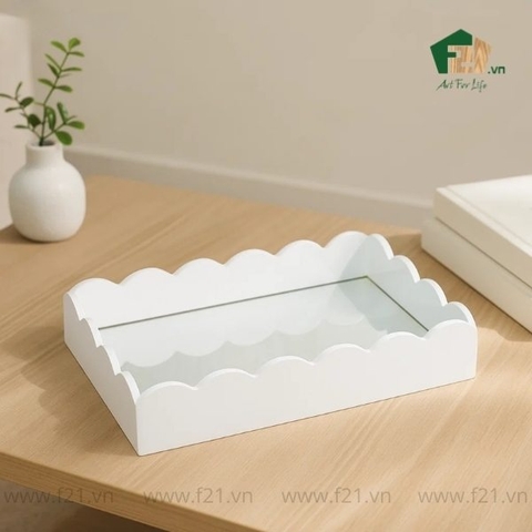Khay chữ nhật sơn mài mặt gương viền lượn sóng