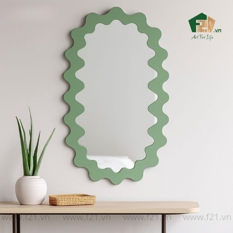 Gương treo tường hình oval lượn sóng sơn mài