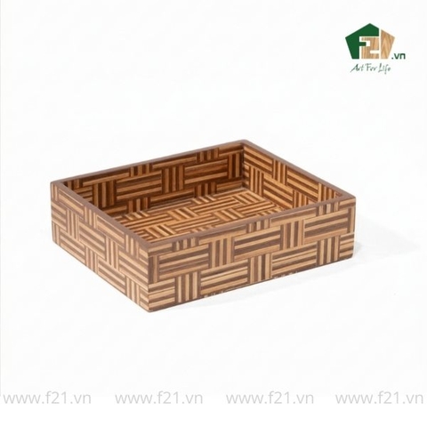 Khay vuông gỗ tự nhiên họa tiết đan
