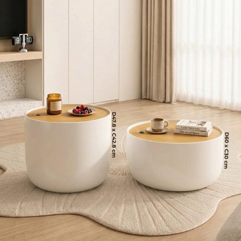 Bàn tròn sơn mài có nắp thụt