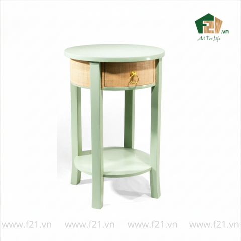 Bàn phụ tròn sơn mài có ngăn kéo