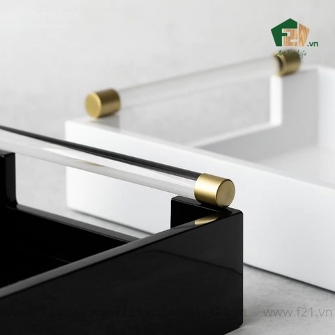 Khay chữ nhật sơn mài có tay cầm mica