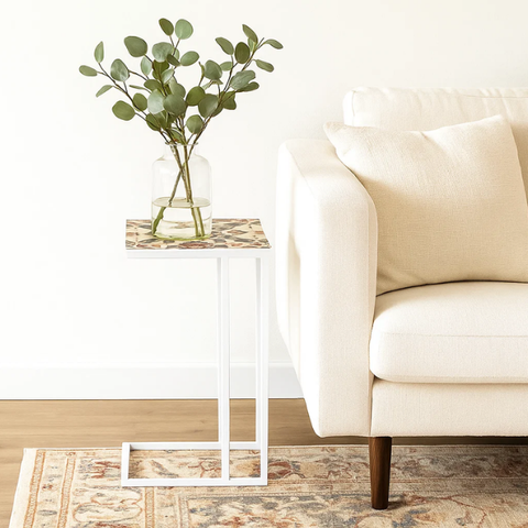 Bàn chữ nhật decor gỗ dáng chữ C nghệ thuật