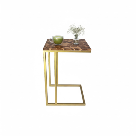 Bàn chữ nhật decor gỗ dáng chữ C nghệ thuật