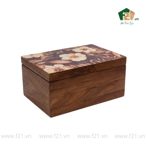 Hộp trang sức gỗ walnut họa tiết hoa mẫu đơn