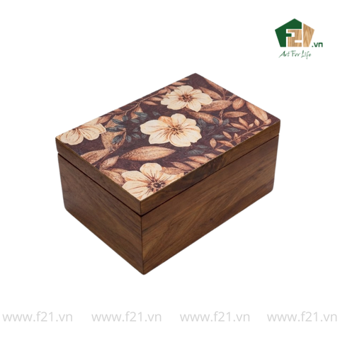 Hộp trang sức gỗ walnut họa tiết hoa mẫu đơn