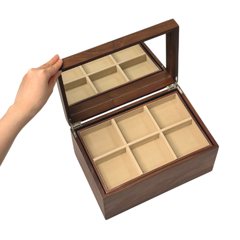 Hộp trang sức gỗ walnut họa tiết hoa mẫu đơn