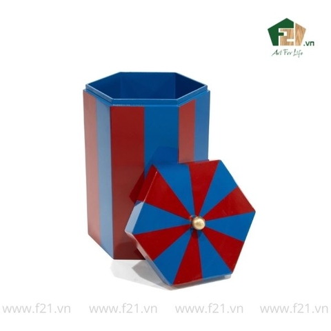 Hộp đựng lục giác sơn mài có núm tay cầm kim loại