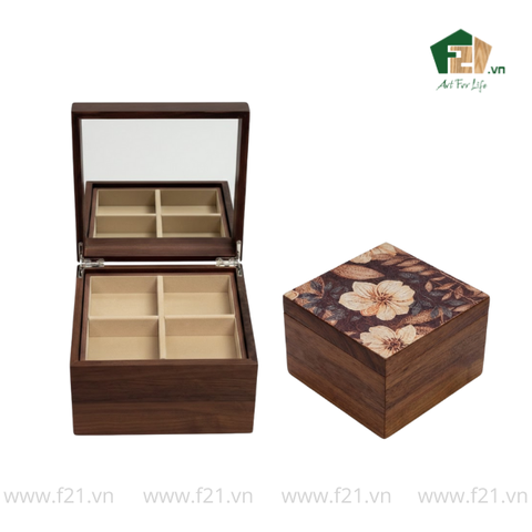 Hộp trang sức gỗ walnut họa tiết hoa mẫu đơn