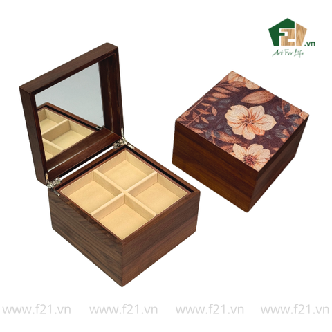 Hộp trang sức gỗ walnut họa tiết hoa mẫu đơn