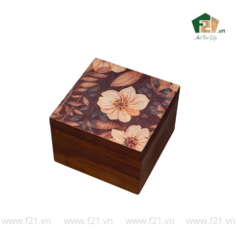 Hộp trang sức gỗ walnut họa tiết hoa mẫu đơn