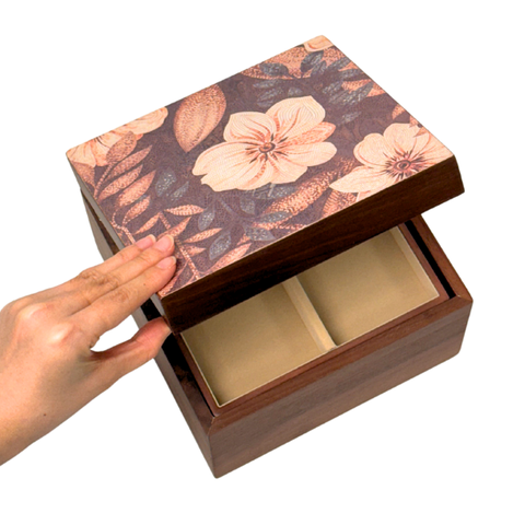 Hộp trang sức gỗ walnut họa tiết hoa mẫu đơn